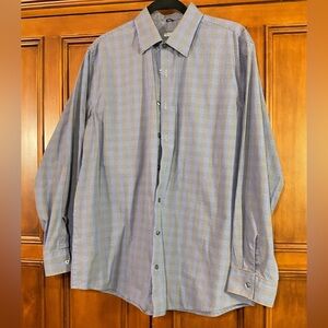 Kenneth Cole Reaction Men’s Size 16.5 34-35 Regular Fit Blue And Brwn Small Chec